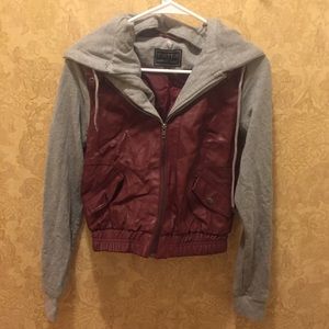 Pleather Maroon Jacket Hoodie